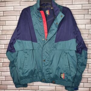 Vintage Sunice Mens Golf Jacket - Blue/Green Windbreaker - Full Zip & Button - M